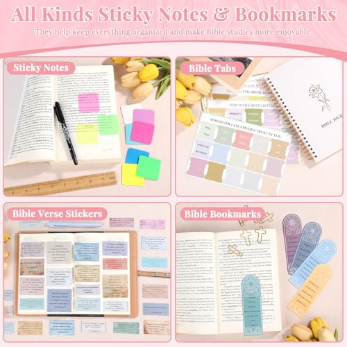 Flasoo All-in-One Bible Journaling Kit, Bible Study Supplies Include Bible Cover Case, Journal Notebook, Highlighters, Pens, Bible Verse Stickers, Tabs, Bookmarks for Christian Gift for Women
