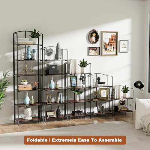 Crofy 5-Tier Foldable Bookshelf, Black Frame & Walnut Shelves - color: Black Frame & Walnut Shelf, size: 5 Tier