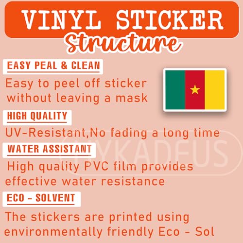 (3Pcs) Cameroon Flag Stickers – Cameroonian National Flag Vinyl Decals, Waterproof Sticker for Laptop, Water Bottle, Scrapbook, Phone Case, Travel Gear, 3" x 2" - color: Cameroon