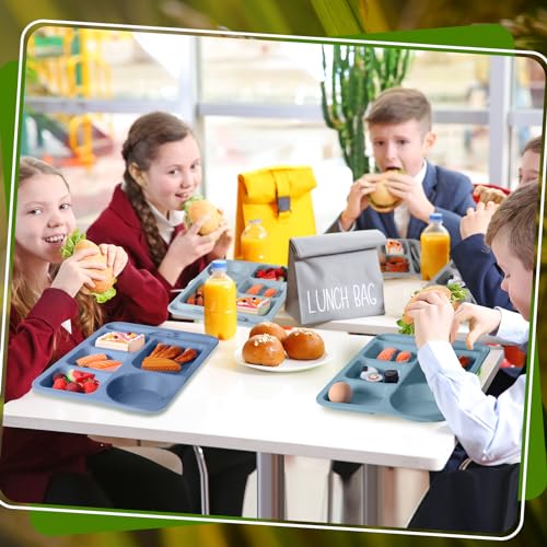 Pinkunn 12 Pcs 14'' Large Divided Plates Unbreakable Wheat Straw Lunch Trays 6 Compartments Cafeteria Trays Microwave Dishwasher Safe Food Separator Plates (Cool Color) - color: Cool Color