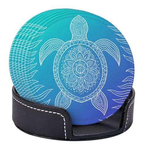 6 Pcs Leather Coasters for Drinks with Holder Bubble Sea Turtle Coaster Sets Drink Table Cup Coasters for Kitchen Coffee Decor - color: Sea Turtle