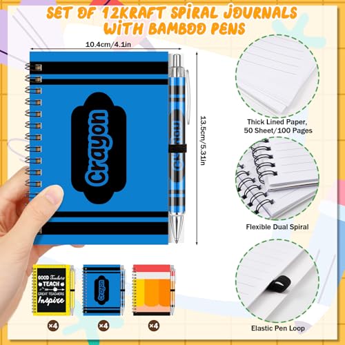 Resurhang 24 Pcs 12 Sets Back to School Teacher Gifts Bulk 5.5 x 4.3'' Teacher Gifts Spiral Notebook Ballpoint Pens Thank You Gift for Teachers for First Day of School Office Teacher's Day - style: Back to School