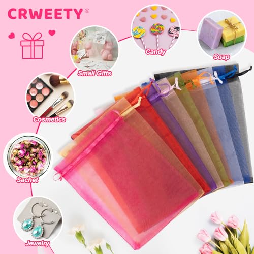 Crweety 50 Pcs Organza Bags 3x4, Hot Pink Small Mesh Gift Bags Drawstring - color: Hot Pink