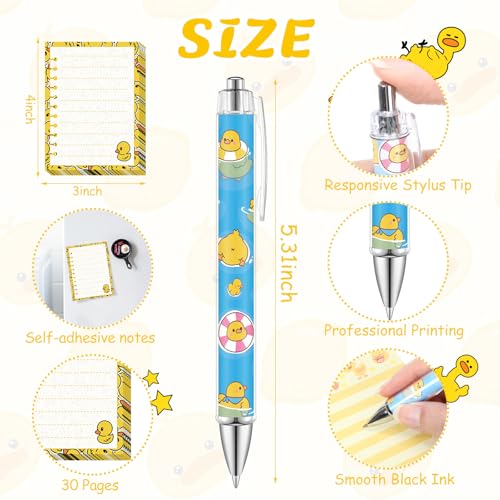 Eaasty 20 Pieces Duck Gift Set Cute Sticky Notes with Pens, Pencil Bags Makeup Bags, 3 x 4 Inches Cute Note Pads, Funny 1.0 mm Ballpoint Pens, Office Supplies for Women - style: Yellow Duck