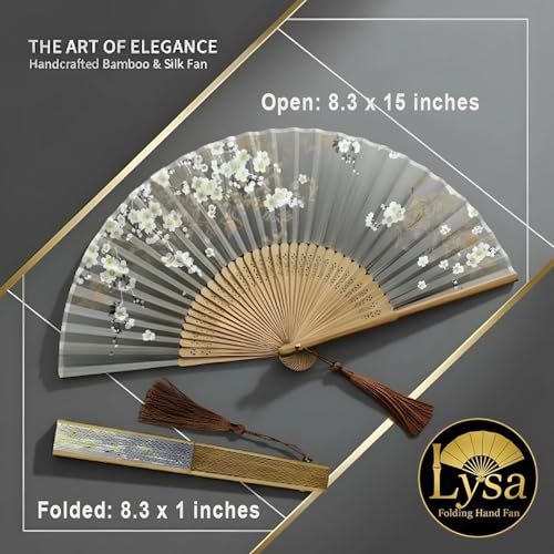 Lysa Hand Fan for Women Foldable - Portable Folding Japanese Chinese Fan - for Hot Flashes, Summer Cooling, Festivals, Church, Dancing (Gray Sakura) - color: Gray Sakura