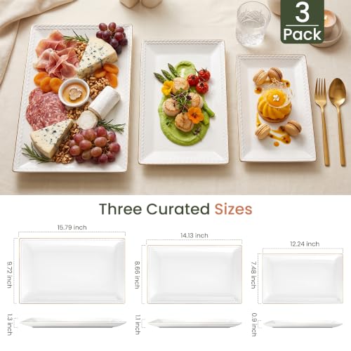 Kassel Ceramic Serving Platter Set | 16”/14”/12” Rectangular Serving Trays for Entertaining at Parties and Weddings | Oven Safe Extra Large Serving Trays for Tacos, Steak, and Cake - size: Large Rectangular 16”/14”/12”