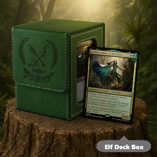 Venssu Elf Themed MTG Deck Box with Commander Display (Green and Grey) - color: Elf
