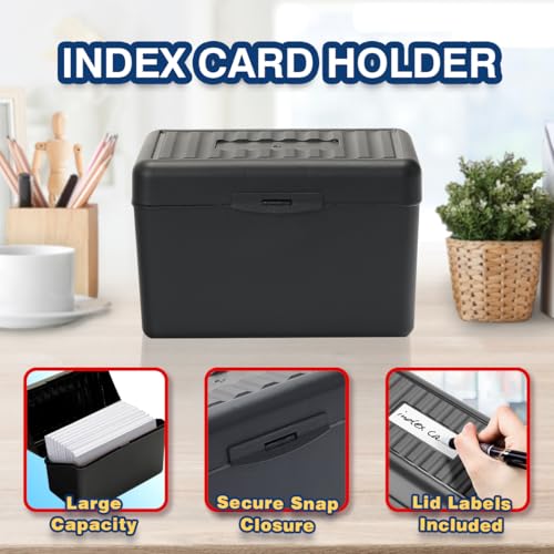H4D 4x6 Index Card Holder with 100 Index Cards and 25 Dividers, Black - color: Black, size: 4"x6"