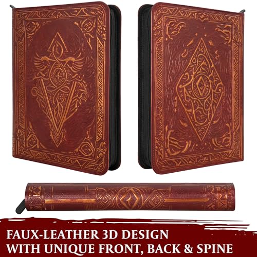 Trading Card Binder - 9 Pocket Album w Zipper - 360 Side Loading Folder for TCG - 3D PU Leather - For MTG, Disney Lorcana Trading Card Game, Magic The Gathering, Pokemon - Book Accessories Gift - Red - color: Red