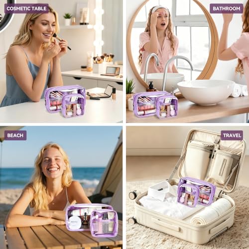 WLLWOO 2pcs Clear Makeup Bag Mini Cosmetic Pouch Travel Toiletry Organizer - color: 2pcs-Purple
