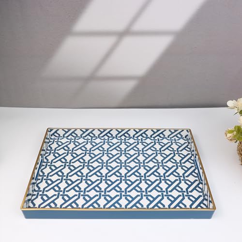 Spsyrine White Serving Tray, Plastic Marbling Tray for Coffee Table, Stylish Rectangular Decorative Tray with Handles, Ottoman Tray for Living Room, Bathroom, 15.6” X 10.2" - color: White