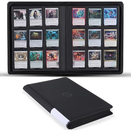 Snekdy premium 360-pocket trading card binder, 9-pocket cards album, waterproof PU-leather Cover with side loading, holds gaming, baseball, basketball & sports cards (Black)