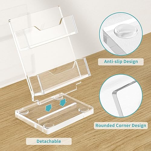 HIIMIEI Business Card Holder Desk, Acrylic Business Card Display, 2 Tier Clear Business Card Stand for Office, Exhibition, Meeting, Home, 120 Card Capacity