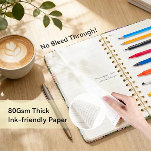 Lined Spiral Journal Notebook for Work A5, 160 Pages, Flower and Black Cat - color: FLower Cat 1