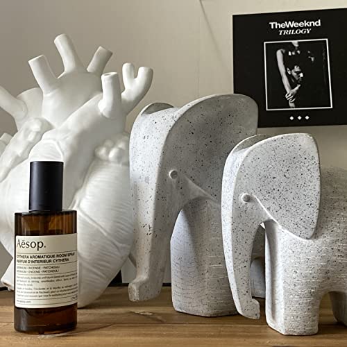 Elephant Statues Set of 2, Gray Sculptures for Shelf & Table