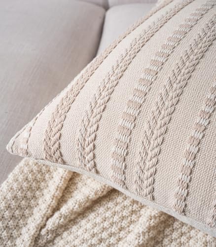 Cethom Boho Lumbar Pillow Covers 14x36 Long, Farmhouse Decorative Couch Pillow Cases, Beige Accent Pillows of Bed, Sofa Bedroom Living Room Home Decor Cushion Cover, Pack of 1 - color: Beige, size: 36" x 14" (Pack of 1)