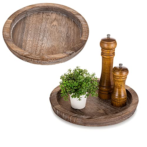 Hanobe Wooden Coffee Table Trays, 2PC Decorative Round Candle Holder Plate - color: Brown
