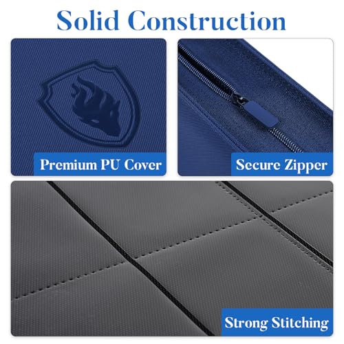 Premium Zip Card Binder, Fabmaker 9 Pocket Trading Card Binder PU Cover - color: Navy Blue, size: 9 Pocket - 13.9" x 10.5"