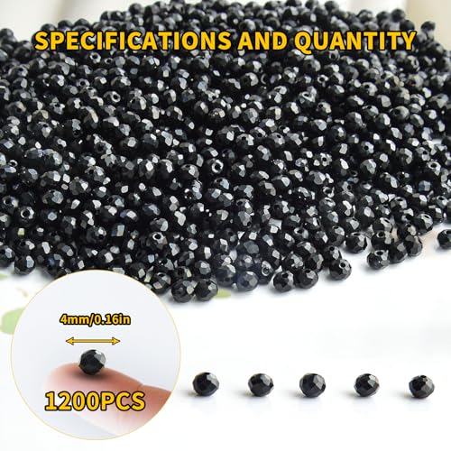 1200Pcs 4mm Crystal Glass Beads for Jewelry Making Beads for Bracelets Necklace Pendants Making Supplies(Black) - color: Black, size: 4mm 1200pcs