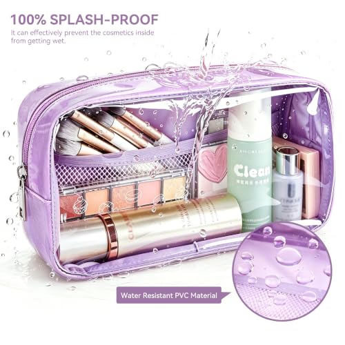 WLLWOO 2pcs Clear Makeup Bag Mini Cosmetic Pouch Travel Toiletry Organizer - color: 2pcs-Purple
