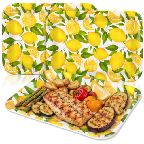 JarThenaAMCS 3Pcs Lemon Serving Trays Reusable Serving Dishes Watercolor Yellow Lemon Platter for Summer Fruit Birthday Party Serving Food Snacks Fruits Dessert - style: Lemon