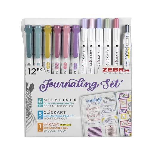 Zebra Pen Journaling Set, MILDLINER, CLiCKART & SARASA, Assorted, 12-Pack - style: Creative Journaling Set 10 Pack