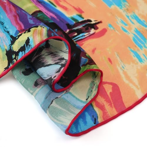 JWSilk Long Charmeuse Silk Scarf Classic Art Print - color: Houses in Munich By Kandinsky