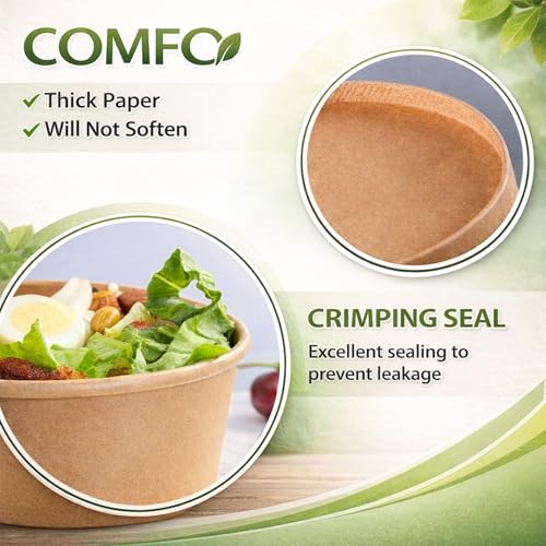 TOPtoper 36Oz 50Pcs Large Paper Bowls with Lids and Forks, Heavy Duty Disposable Meal Prep Containers for Hot/Cold Food, Soup, Disposable Bowls Bulk Soak-Proof for Party - size: 36 OZ
