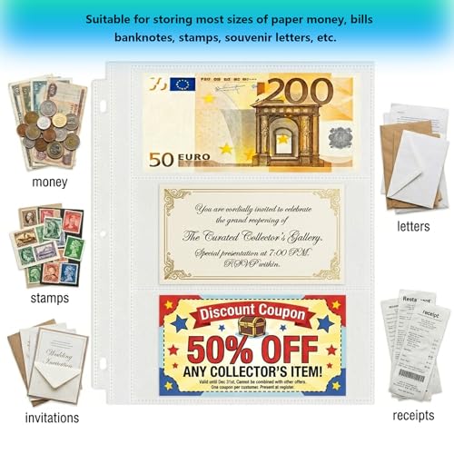 100 Pack （7.6x3.6inch ） 3 Pockets Currency Sleeves for 3 Ring Binder - color: 7.6x3.6inch-3pocket|8.5 X 11" Binders