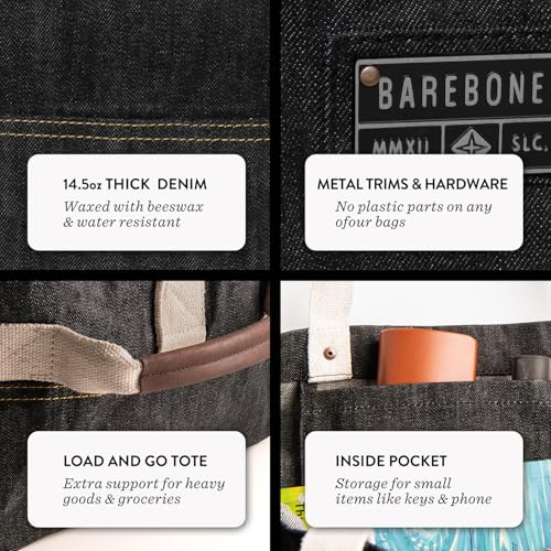 Barebones Neelum Large Waxed Canvas Tote Bags - Heavy Duty Canvas Bag and Reusable Grocery Bag - size: Market Tote (16L), style: Waxed Denim