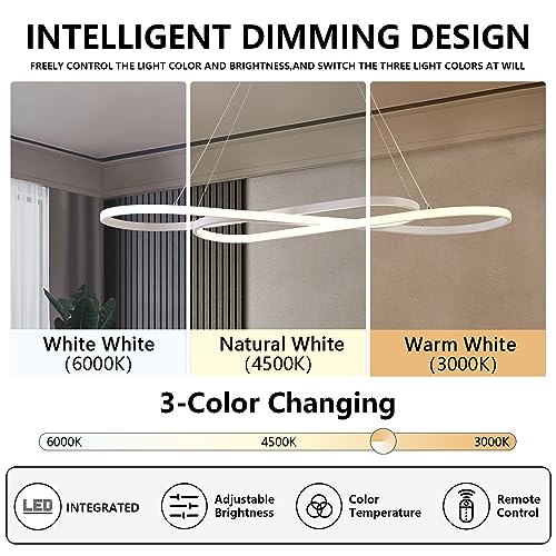 Large Led Chandelier 59.06in Modern Led Pendant Light for Kitchen Island Lighting Dimmable via Remote - color: White, size: 59.06in