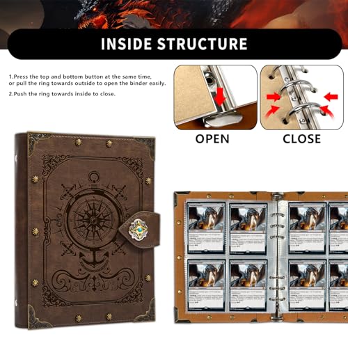 Trading Card Binder,4-Pocket Binder for Trading Cards Holds 240 Cards - color: 9-Compass-GrayBrown