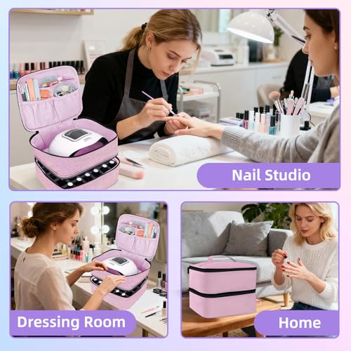 ALSLEA Nail Polish Organizer Holds 30 Bottles (15ml - 0.5 fl.oz) Double-layer Gel Nail Polish Kit Case, Nail Holder for Nail Lamp, Portable Nail Organizer and Storage for Nail Supplies (Pink) - color: Pink, size: 30 slots