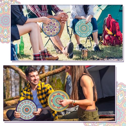 Gejoy 24 Pcs Purple Mandala Flying Disc Foldable Hand Fan Round 8 Styles - color: Purple Mandala