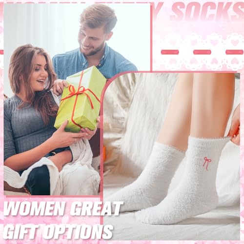 Geyoga 5 Pairs Fuzzy Bow Socks for Women Fluffy Slipper Gift - color: Gradient Pink