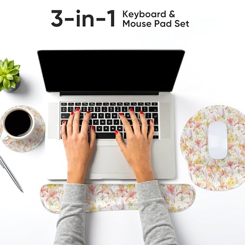 RICHEN Wrist Rest Support for Mouse Pad&Keyboard Set, 3-in-1 Computer Mousepad,Keyboard Wrist Rest and Coaster Set, Non-Slip Keyboard Wrist Rest and Mouse Pad Set Ergonomic Design (YKMWR-63) - color: Ykmwr-63