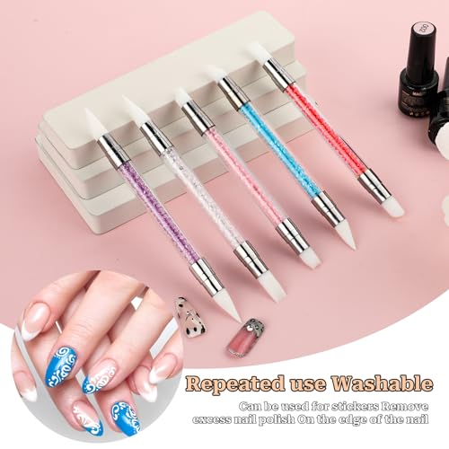 10PCS Nail Art Gel Carving Pen Rhinestone Handle Silicone Nail Art Pen Brushes for Design Foil Carving Drawing 3D Effect Shaping Drawing Dotting Tool - color: 10 pcs style C
