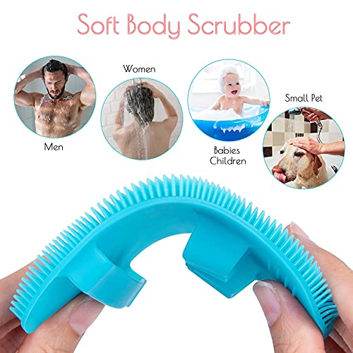 1 Pack Pure Silicone Food-Grade Body Brush Shower Cleansing Scrubber - color: # Blue