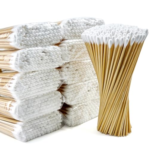 1000Pcs Long Wooden Cotton Swabs Lint Free Tipped Applicators - color: White