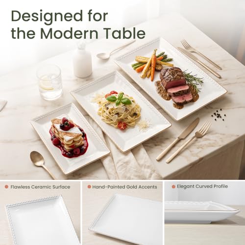 Kassel Ceramic Serving Platter Set | 14”/12”/10” Rectangular Serving Trays for Entertaining at Parties and Weddings | Oven Safe Large Serving Trays for Tacos, Steak, and Cake - size: Small Rectangular 16”/14”/12”