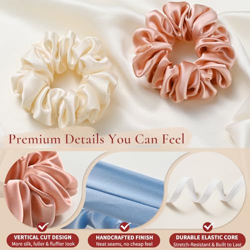 Silk Scrunchie 1.4" Medium Wide 6A 22 Momme 100% Mulberry Silk Hair Ties,Gentle on Hair No Damage No Crease for Women Girls Curly Thick Wavy Hair,Sample Fabric Provided (1, Navy Blue) - color: Navy Blue