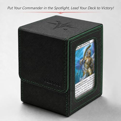 Venssu MTG Deck Box with Commander Display Window (Black&Green, 1 window) - color: Black and Green