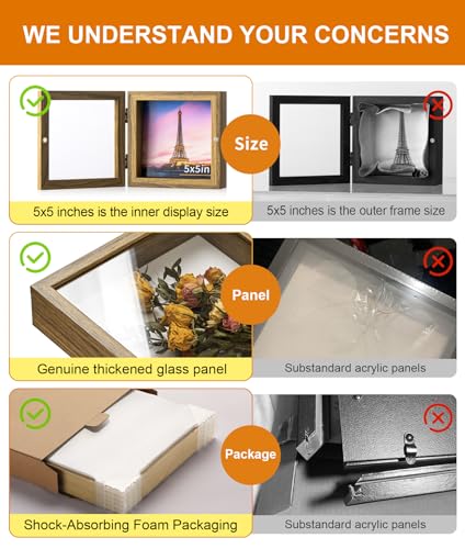 5x5 Brown Deep Shadow Box Picture Frame with HD Clear Glass - color: Brown, size: 5x5