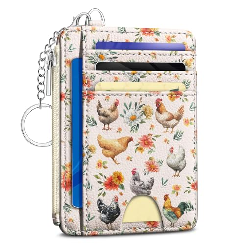 Kelvoris Credit Card Holder Small Wallet Women, Slim RFID, Chicken Rooster - color: Chicken