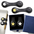 Ovesmusl 2Pcs PU Leather Star Magnetic Bookmarks with Pen Holder - style: Star (Black+Black)