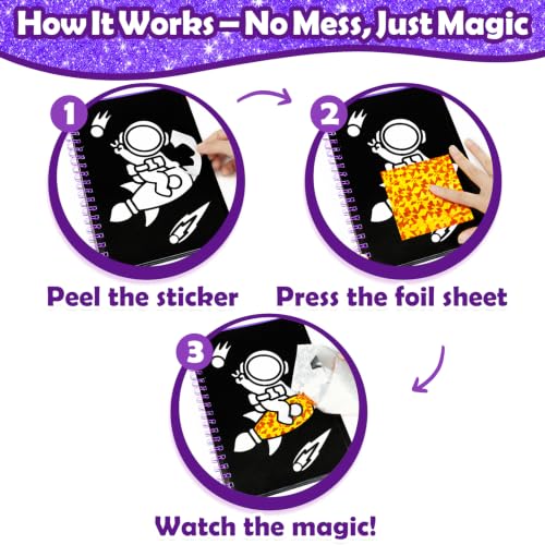 FUNNYB&G Foil Art Craft Kit for Kids, Sparkly Birthday Gift Toy for Boys - style: Space