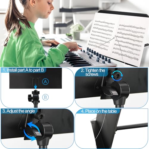 Mdvora 1/2/3 Pack Adjustable Sheet Music Stand, with Carry Bag Clip Holder - color: 1 pack black, size: Standard Version