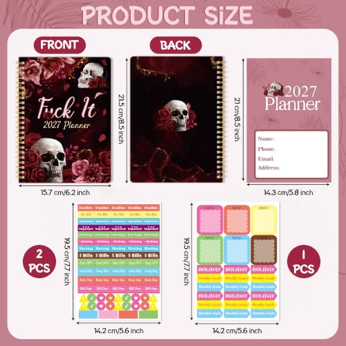 Xqumoi 2027 A5 Planner Funny Skull Fuck It Weekly and Monthly Planner Gift - color: Rose Skull 2027, size: A5