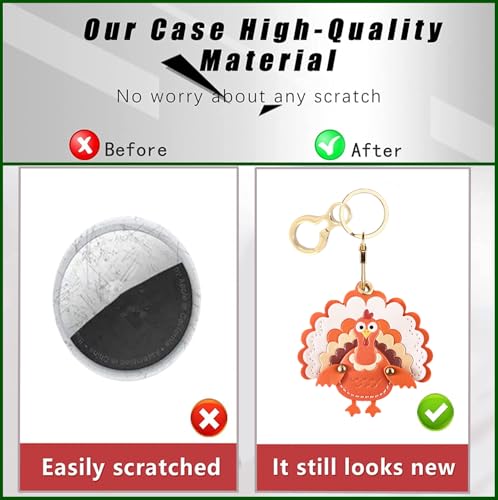 BORKUANA PU Leather Keychain holder Protective Case Compatible with AirTag - color: Turkey C
