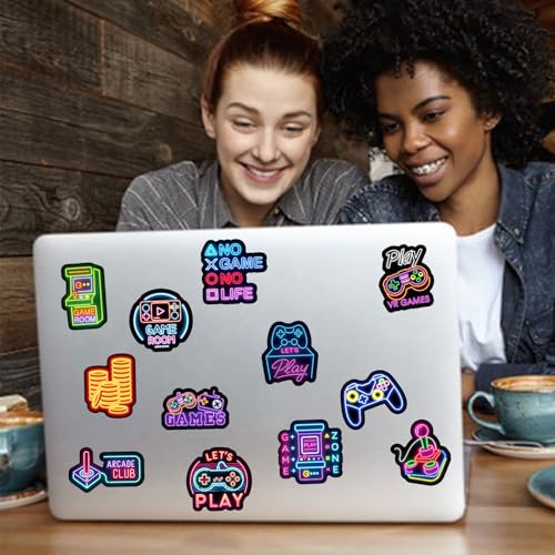 Neon Gamepad Stickers, 50 Pcs Cool Neon Game Sticker Packs for Kids Classroom Rewards, Waterproof Vinyl Stickers for Water Bottles Laptop Scrapbooking Skateboard Journaling Luggage (Gamepad) - color: Gamepad
